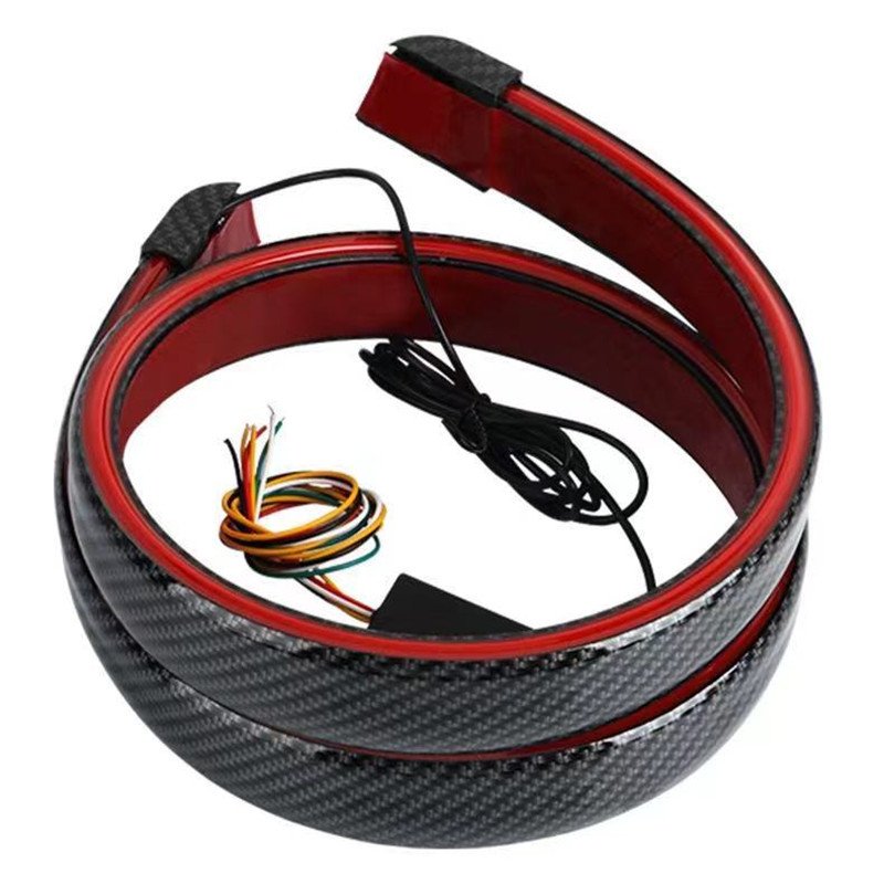 130cm Universal Black Carbon Fiber LED Exterior Rear Spoiler Lip Kit For Car Trunk Driving Lamp Brake Light Strip Splitter