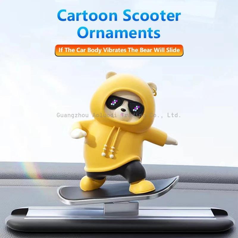 2024 New Dashboard Car Ornaments Skateboard Bear Sliding Moving toon Interior Decoration