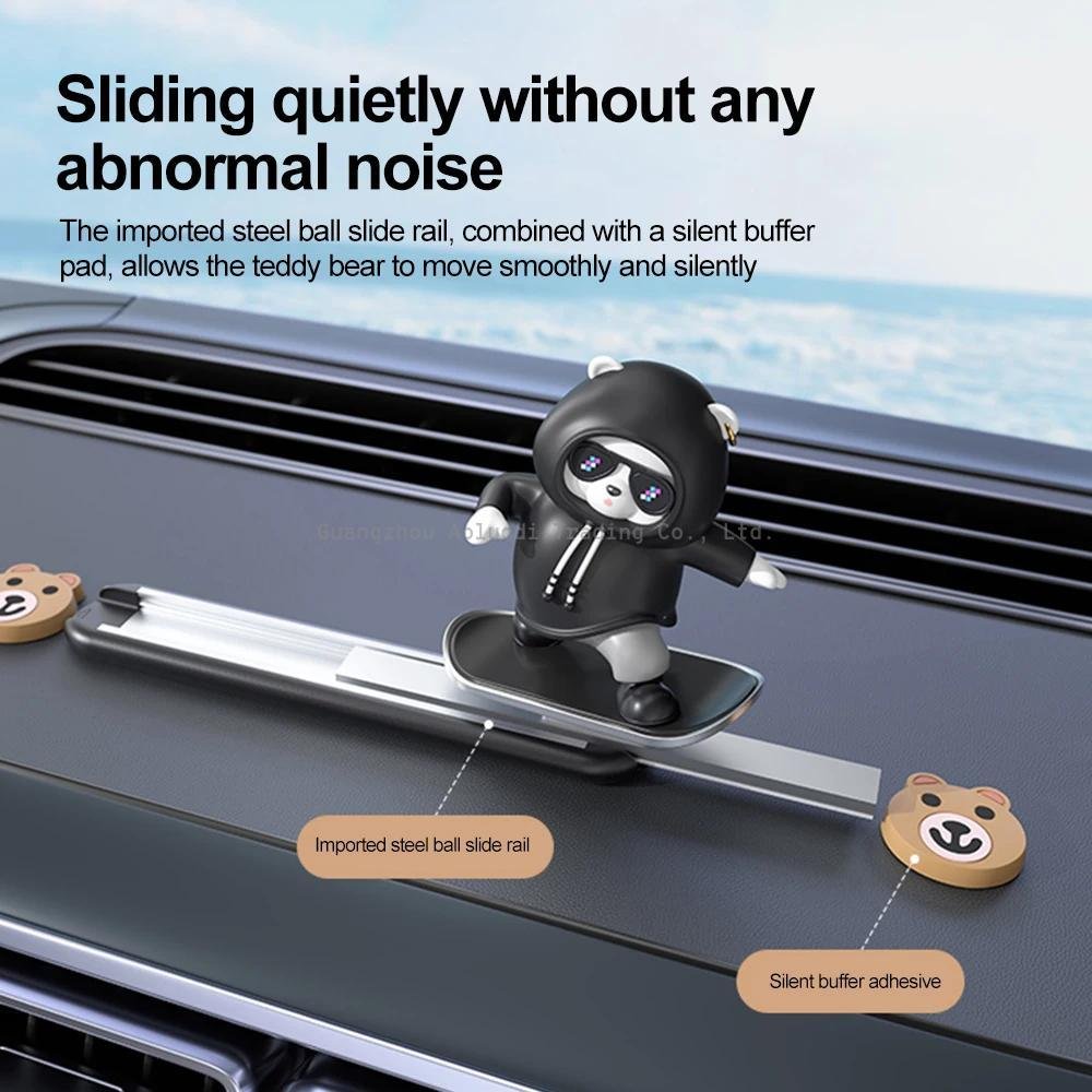 2024 New Dashboard Car Ornaments Skateboard Bear Sliding Moving toon Interior Decoration