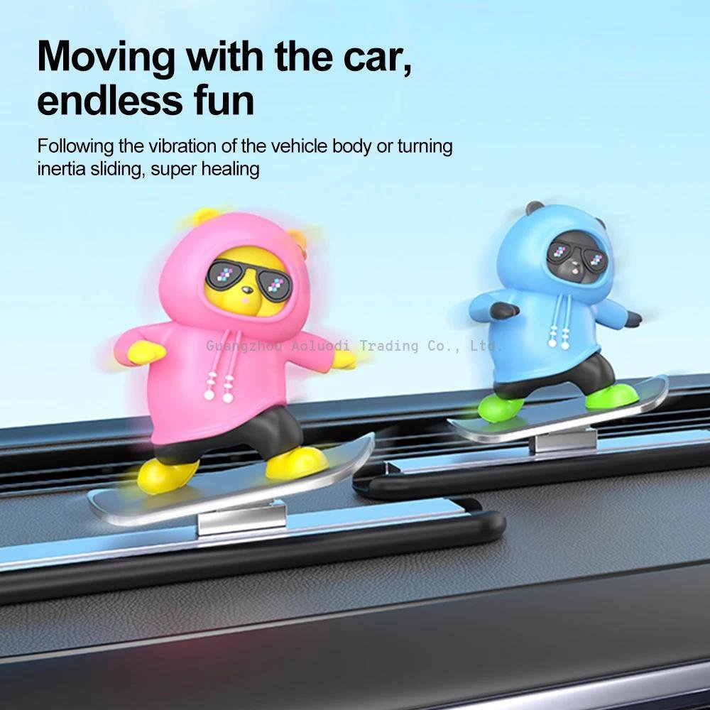 2024 New Dashboard Car Ornaments Skateboard Bear Sliding Moving toon Interior Decoration