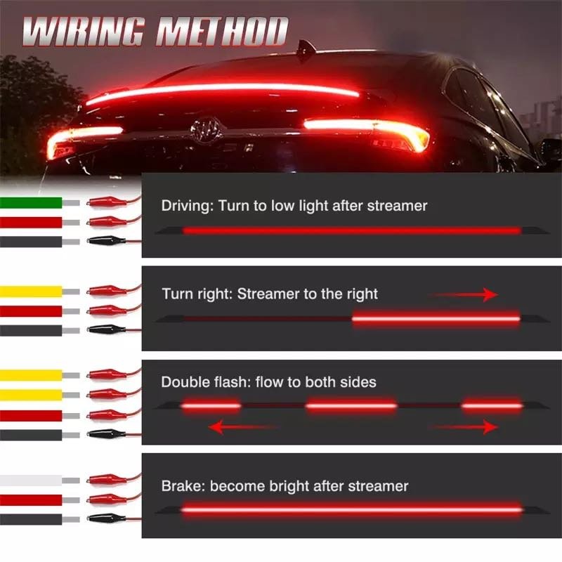 120cm 130CM Colorful Led Car Spoiler Rear Light Universal Car Turn Signal Brake Light Auto Trunk Lip Racing Tun Carbon Fibre