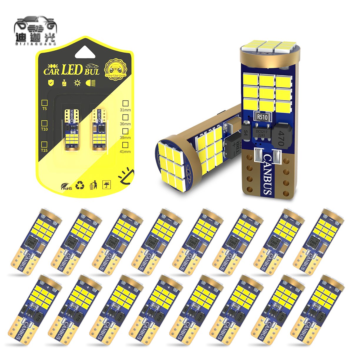 Factory Price 12V T10 W5W 194 168 2016 SMD 27 LED Roof Bulb Accessories Flash Light Car Interior LED Bulbs 501 lights