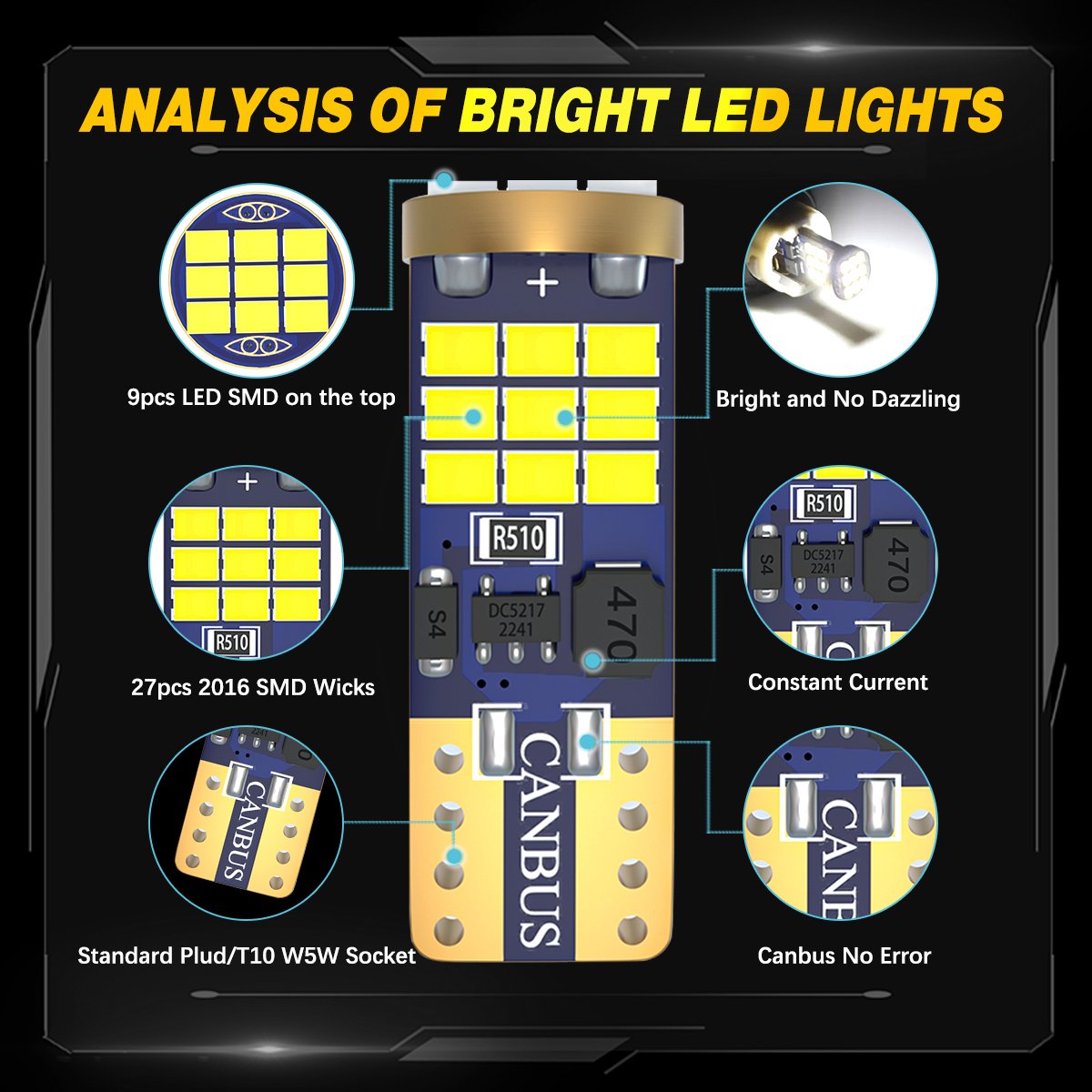Factory Price 12V T10 W5W 194 168 2016 SMD 27 LED Roof Bulb Accessories Flash Light Car Interior LED Bulbs 501 lights