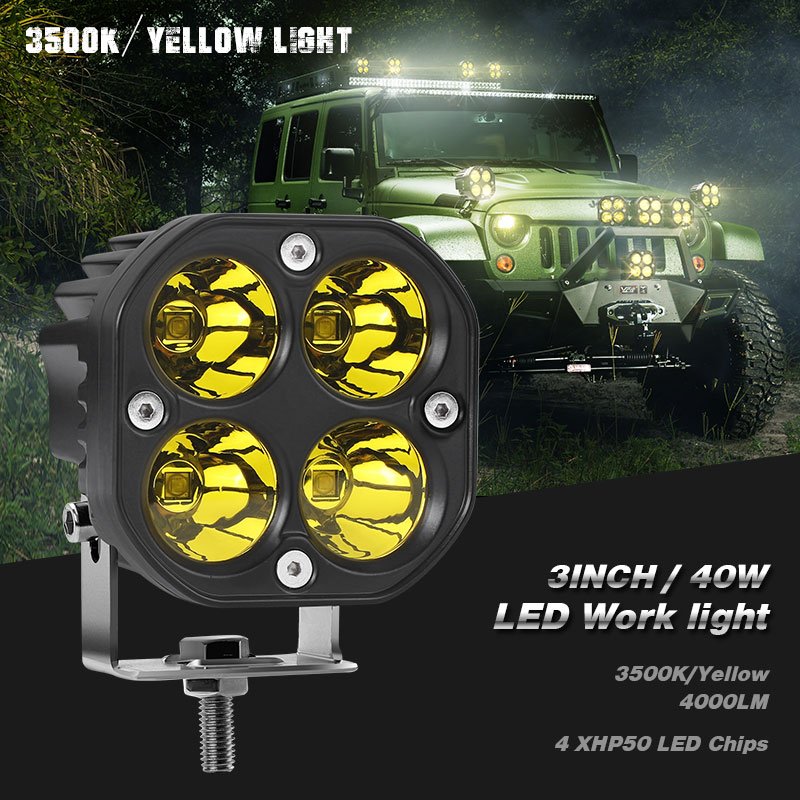 3 Inch 40W Motorcycle Driving Light LED Work Light Square Fog Lamps For 4x4 Offroad Truck Tractors SUV ATV Car Light Accessories