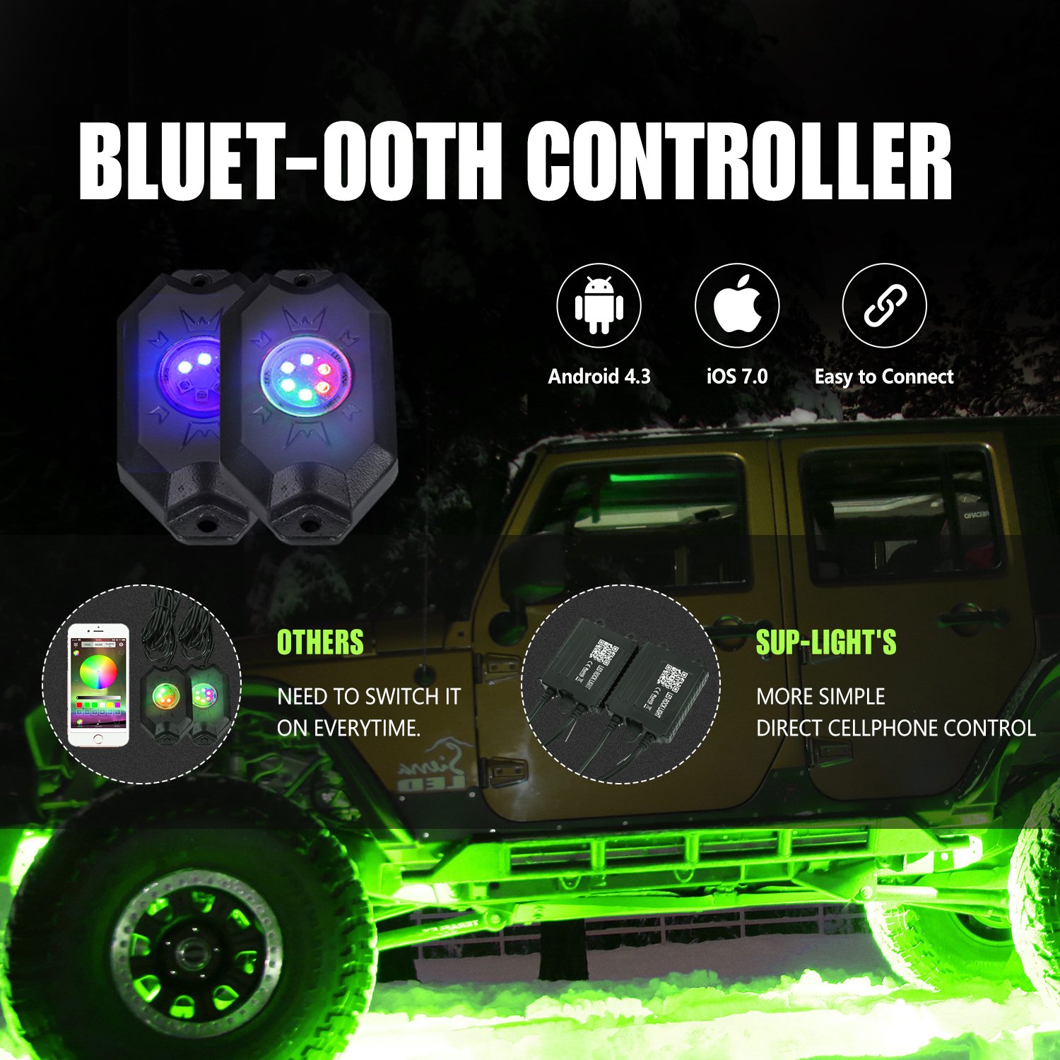 LOYO Other Car Light Accessories Waterproof 12 Volt rgb Led Rock Lights For Mini Truck Atv 4x4 Off Road Truck SUV Motorcycle
