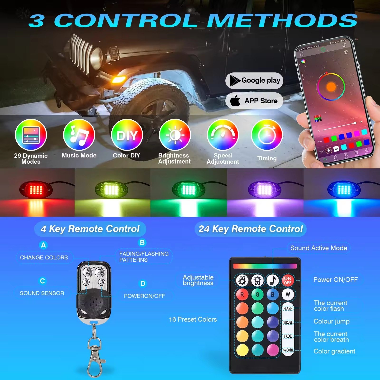 Truck Motorcycle Flash Strobe Lights RGB colorful atmosphere lights LED flash others car light accessories