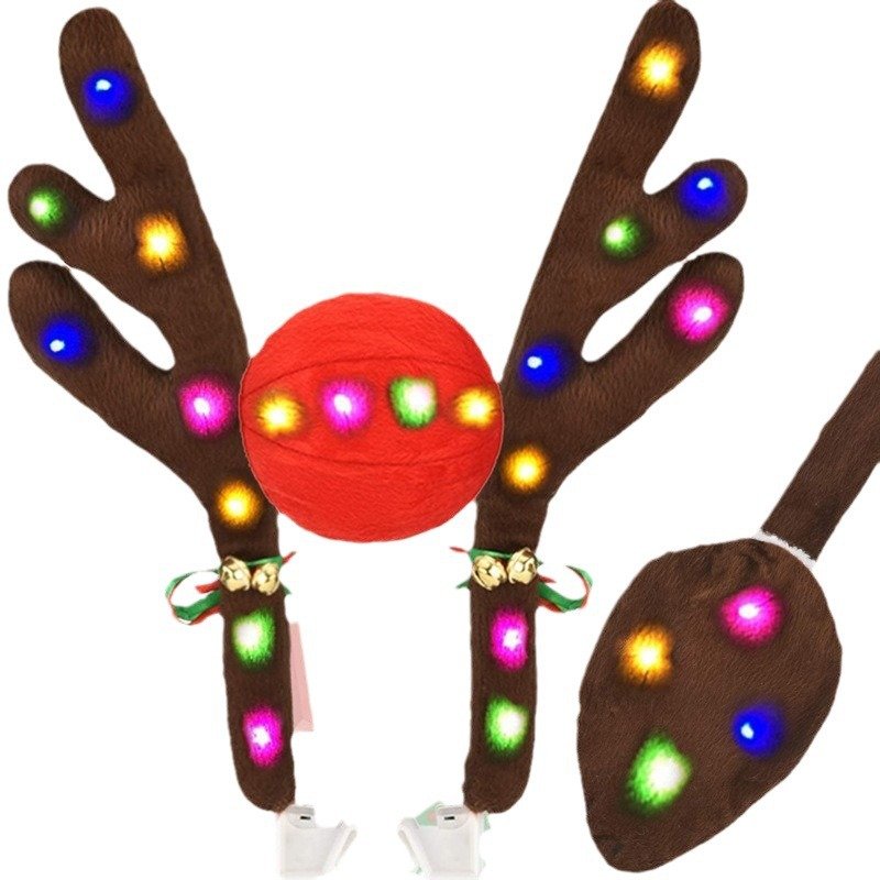 Custom Logo Christmas Car Decoration Glowing Anlters Elk Deer Horn Christmas Tree Exterior Accessories