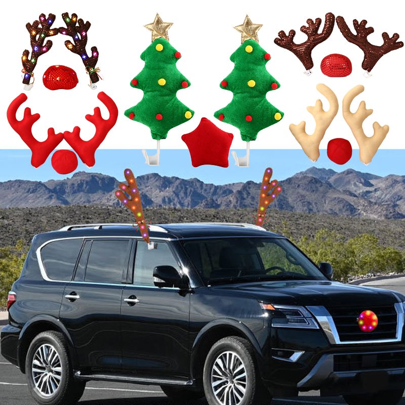 Custom Logo Christmas Car Decoration Glowing Anlters Elk Deer Horn Christmas Tree Exterior Accessories