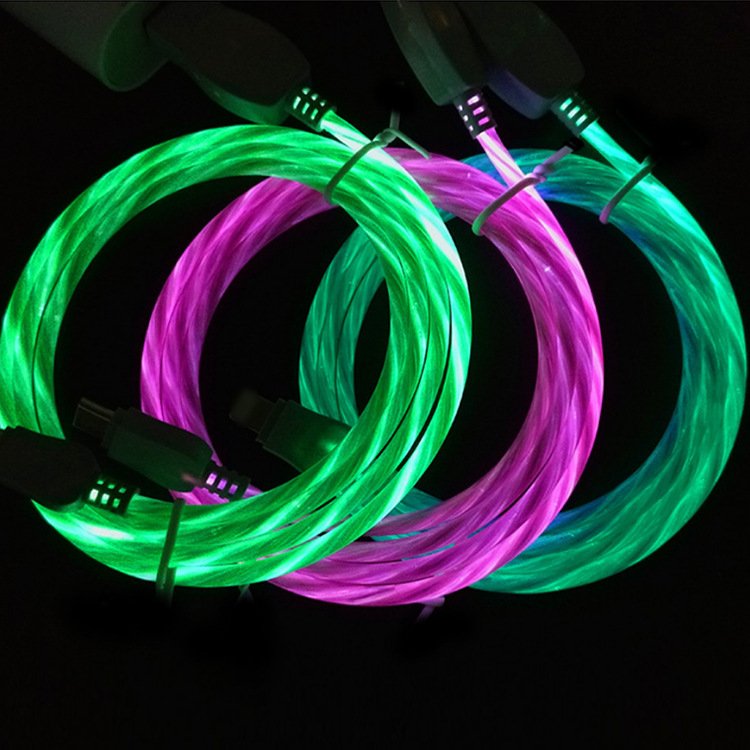 1m Seven Color Luminescent Data Cable Customized Injection Molding Streamer Charging Cable LED Streamer Data Cable