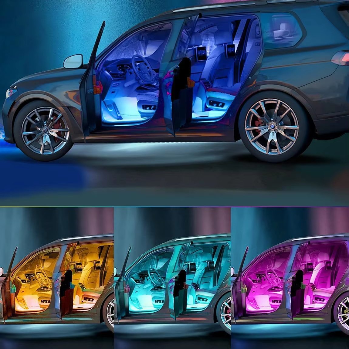 APP Remote control ambient light in car interior RGB flexible strips lighting foot atmosphere rhythm mood lights