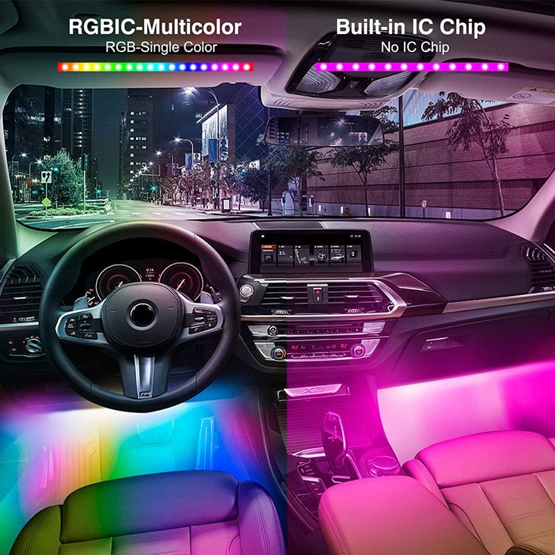 APP Remote control ambient light in car interior RGB flexible strips lighting foot atmosphere rhythm mood lights
