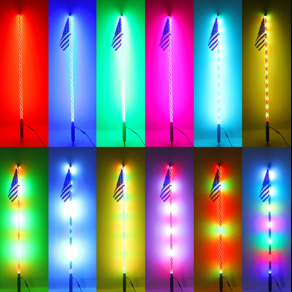 Remote App Control Spiral Rgb Color Boat Car Antennas Offroad Led Light Up For Car Rzr Utv Atv Flag Pole Led Light Whip Light