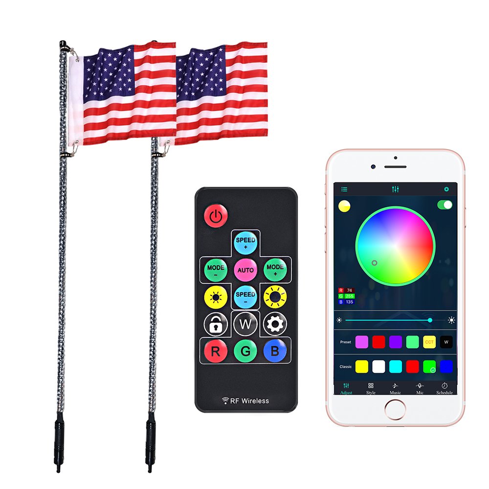 Remote App Control Spiral Rgb Color Boat Car Antennas Offroad Led Light Up For Car Rzr Utv Atv Flag Pole Led Light Whip Light
