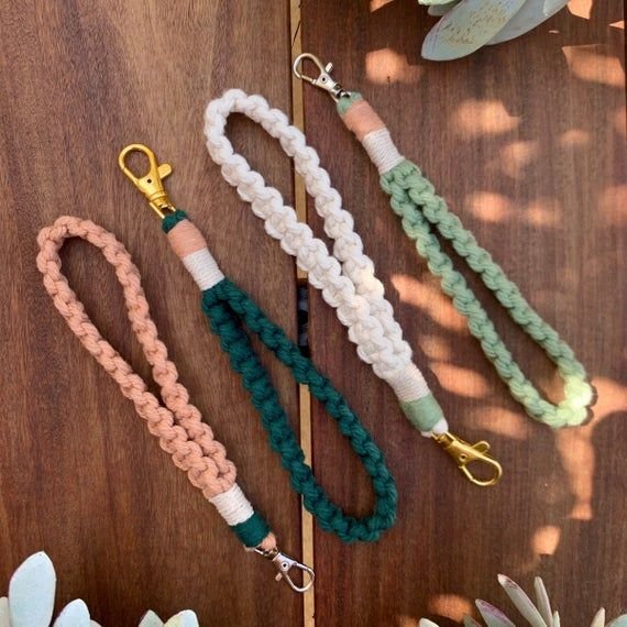Macrame Twisted Wristlet Key Chain Boho Keychain Lanyard Macrame Keychain Bracelet For Wallet Bag Car Key
