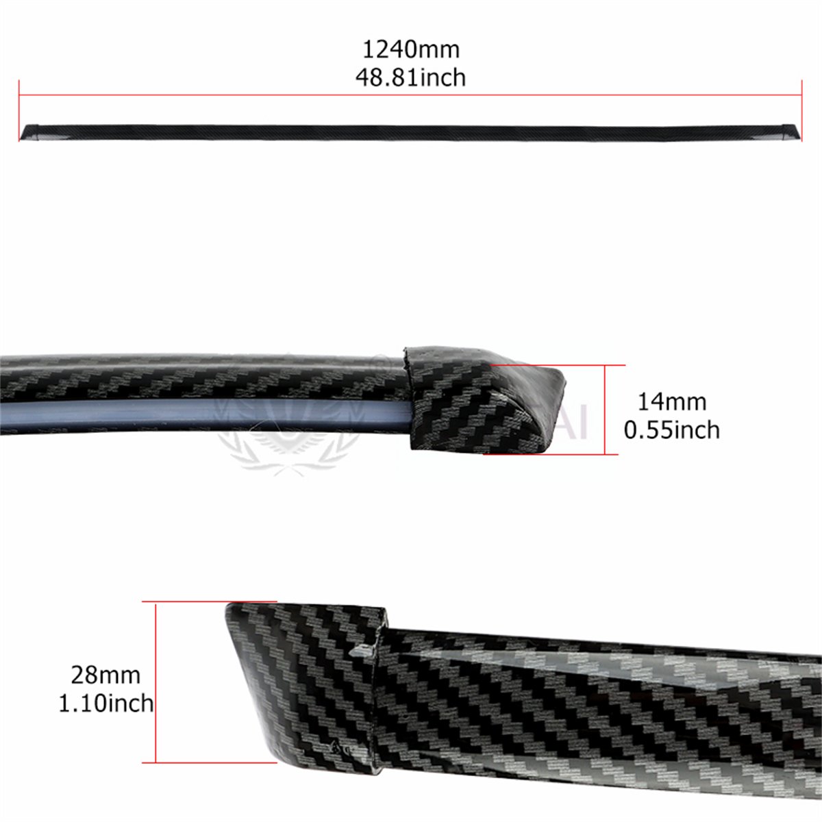 Hot sale Car Rear Black Carbon Fiber Spoiler Auto Trunk Tail Spoiler Strip 12V LED Lamp Single Light for all cars