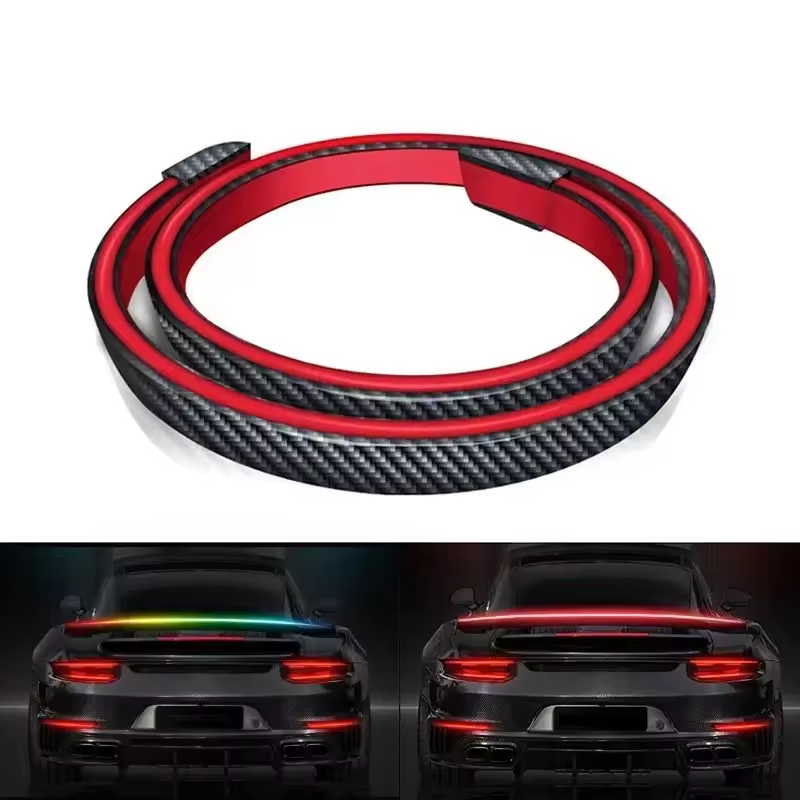 Hot sale Car Rear Black Carbon Fiber Spoiler Auto Trunk Tail Spoiler Strip 12V LED Lamp Single Light for all cars