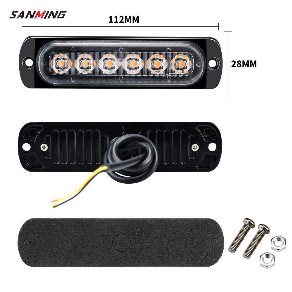 12v 24v 6led 12w Red Amber Strobe Warning Light Strobe Mode Flash Side Lights Auto Lighting Accessories