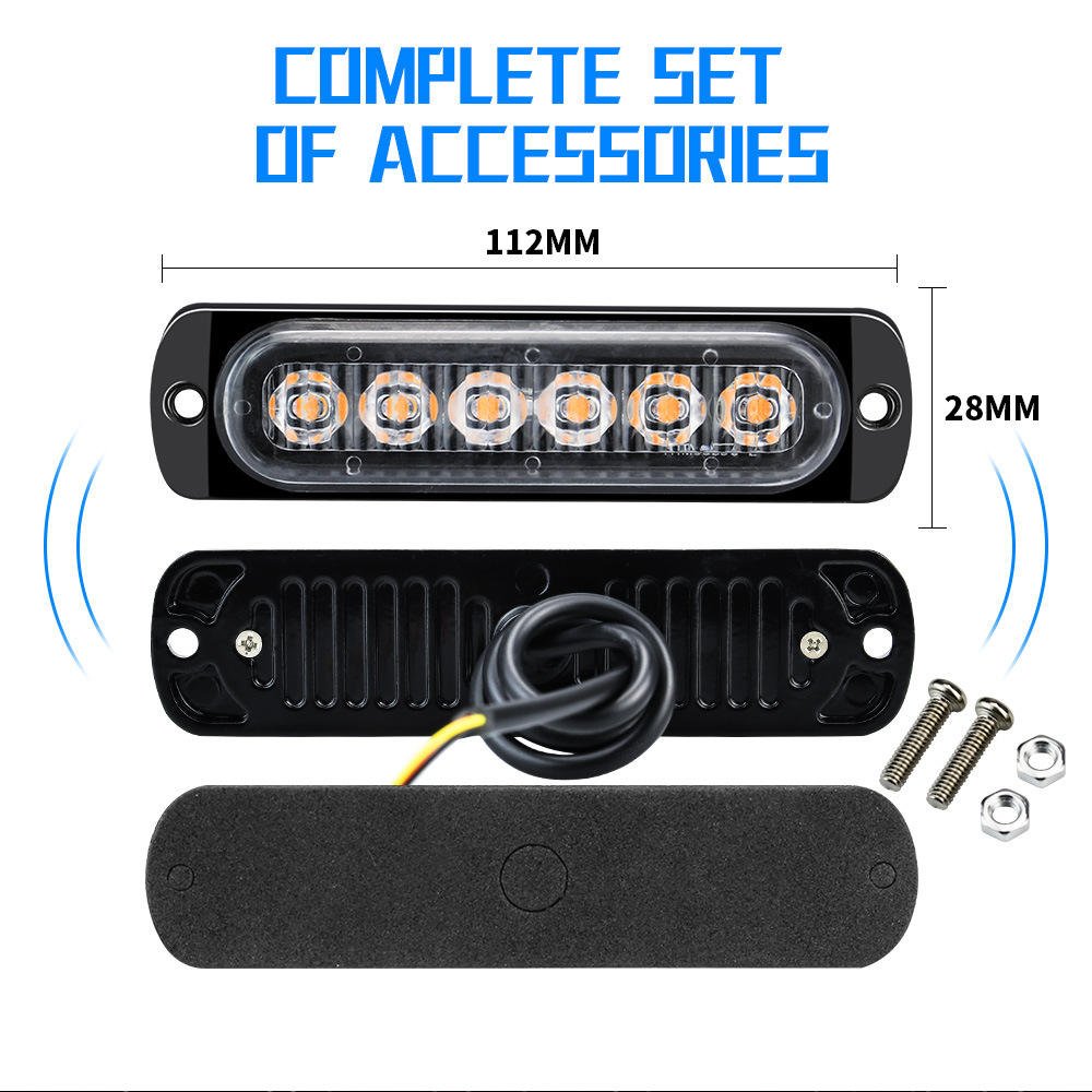 12v 24v 6led 12w Red Amber Strobe Warning Light Strobe Mode Flash Side Lights Auto Lighting Accessories