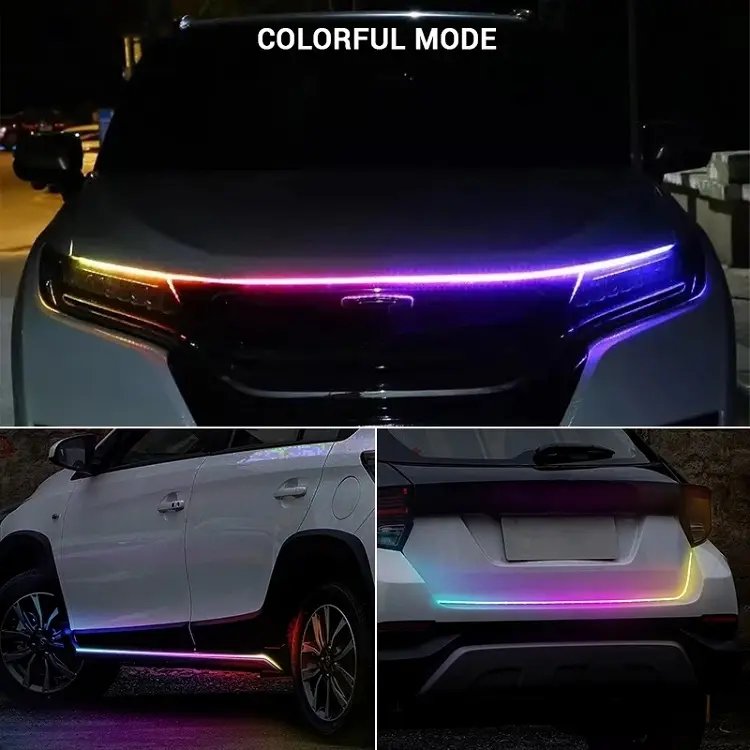 12V Hood Light Strip DRL Turn Signal Light Dream Color Switchback Dynamic Scan Start Up 1.5M Led Car Hood Light Strip
