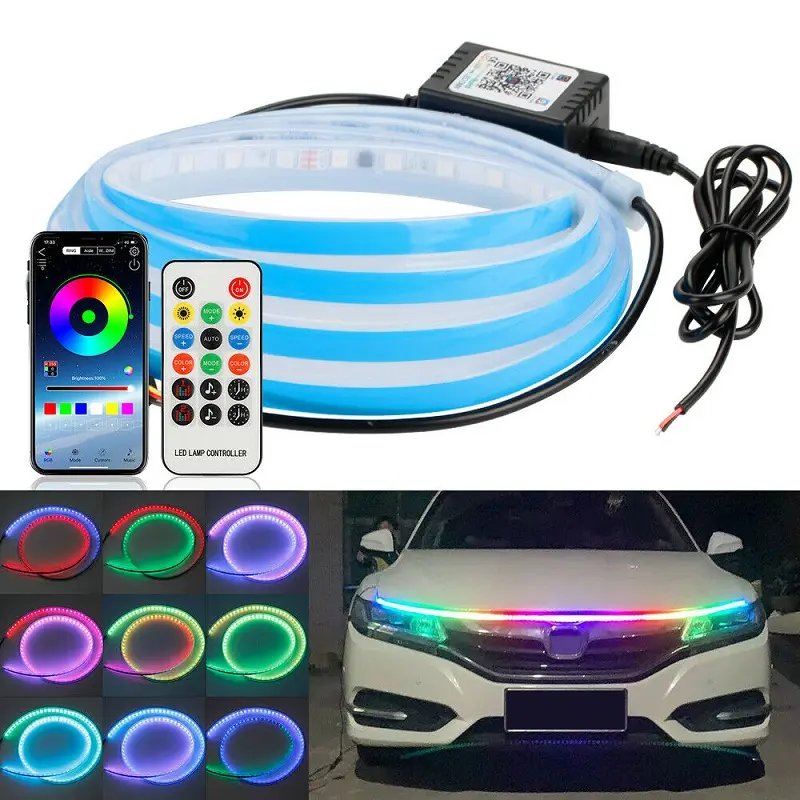 12V Hood Light Strip DRL Turn Signal Light Dream Color Switchback Dynamic Scan Start Up 1.5M Led Car Hood Light Strip