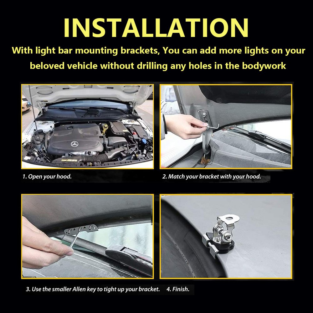 Auto Car Engine Hood led Light Mounting Bracket Auto Bonnet Cover Lamp Holder Clamp Clip No Drilling SUV 4WD