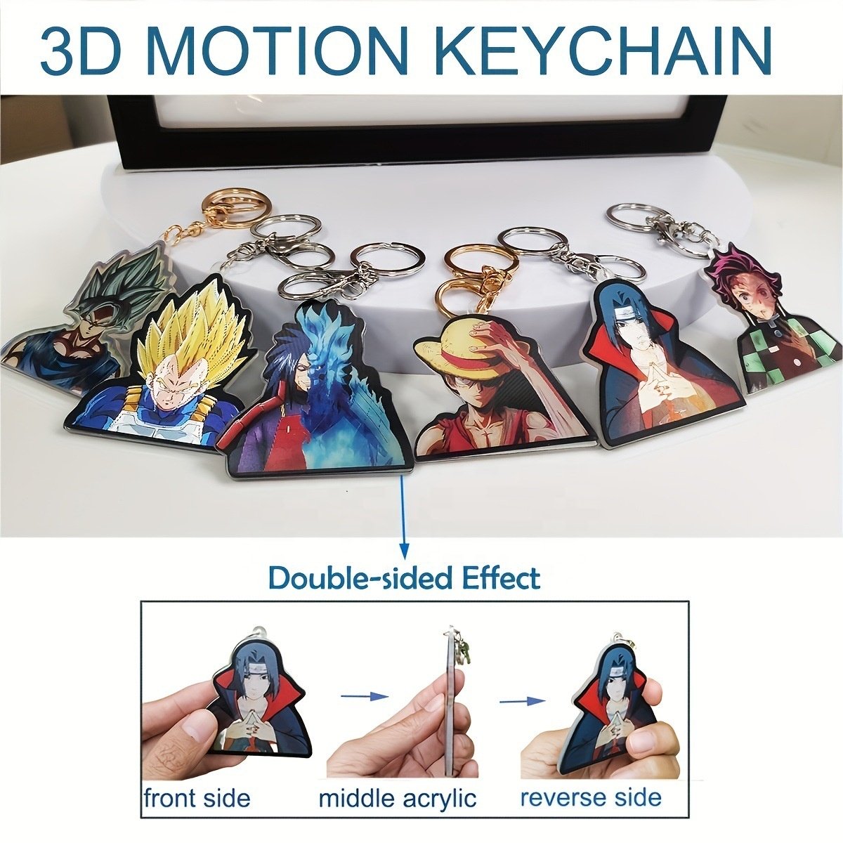 Mix Designs Anime 3d Motion Key Chains Acrylic Lenticular Keychains Scratch Resistant Pet Demon Slayer Decor For Car Keyring Bag