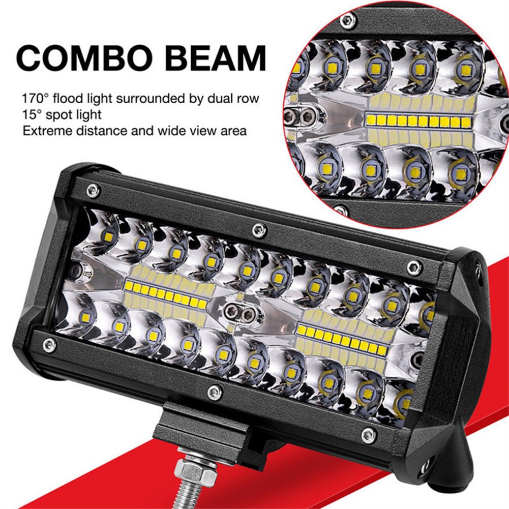 Hot sale 7 inch 120W led car work light bar three rows long bar driving light for Offroad truck dome light spot lamp