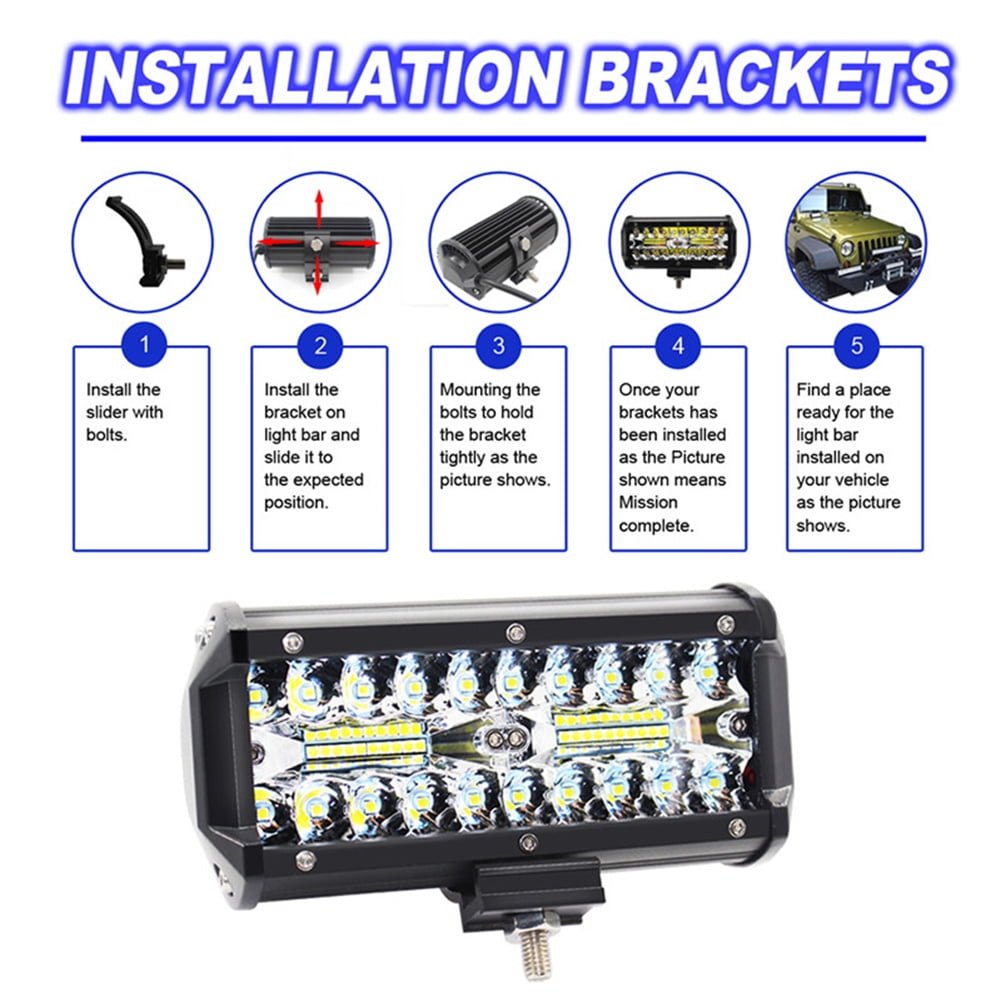 Hot sale 7 inch 120W led car work light bar three rows long bar driving light for Offroad truck dome light spot lamp