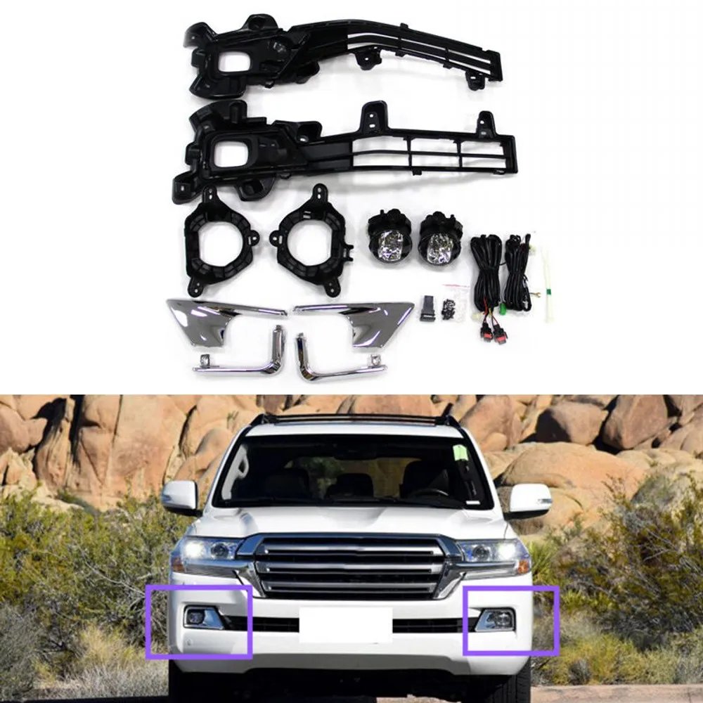 Xinmaxen 1 Set Front Bumper Bezel LED Fog Driving Light Lamp Harness Kit Fit for Land Cruiser LC200 2016-2018