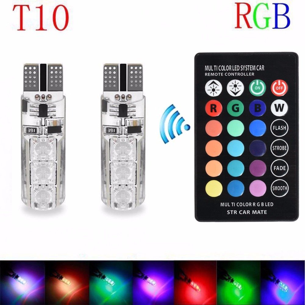 Car Signal Lights T10 w5w Led Bulb 12V Auto Interior Light Led Lamps Bulbs For Car Clearance RGB With Remote Control