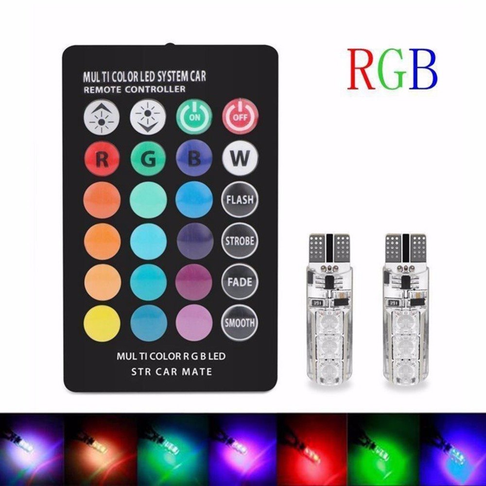 Car Signal Lights T10 w5w Led Bulb 12V Auto Interior Light Led Lamps Bulbs For Car Clearance RGB With Remote Control