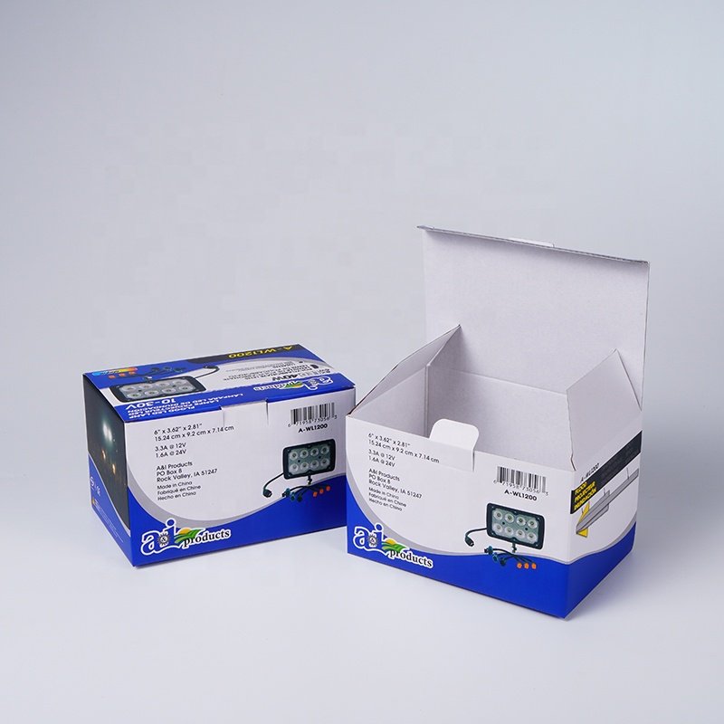Eco friendly Corrugated Paper Packaging Box Customized Led Car Light Bulb White Cardboard Box Packaging