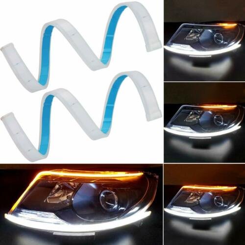 Flowing Headlight Side Glow White Amber Led Flexible Strip Light Car Led 12V Switchback Headlight Daytime LED Strip DRL Light