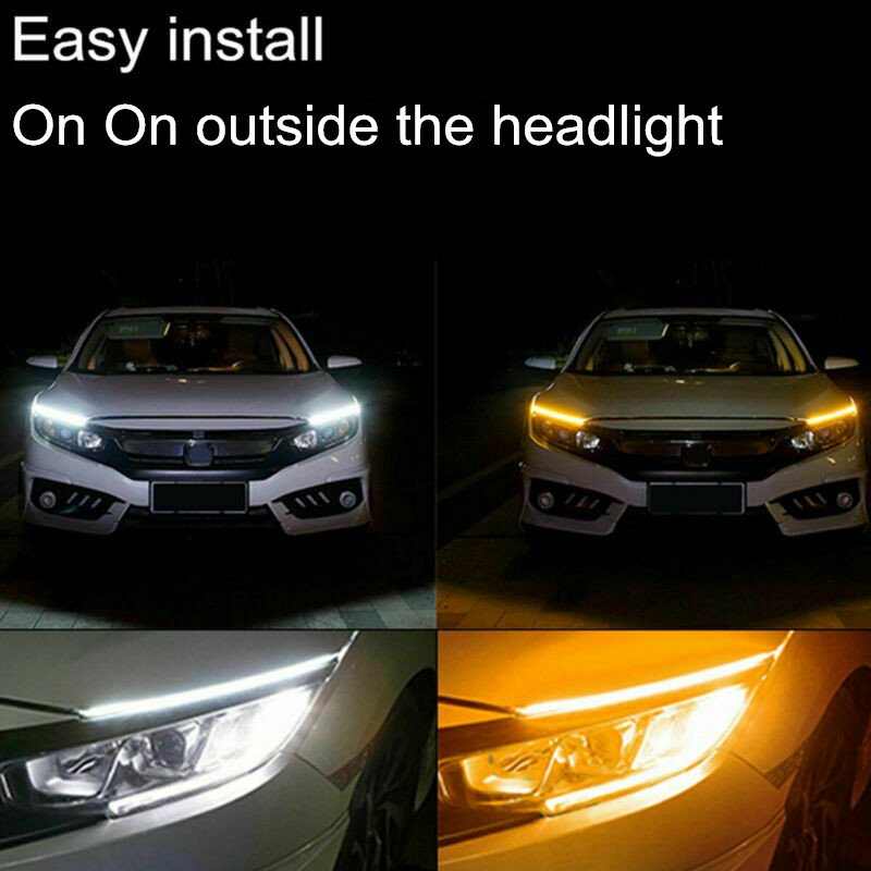 Flowing Headlight Side Glow White Amber Led Flexible Strip Light Car Led 12V Switchback Headlight Daytime LED Strip DRL Light