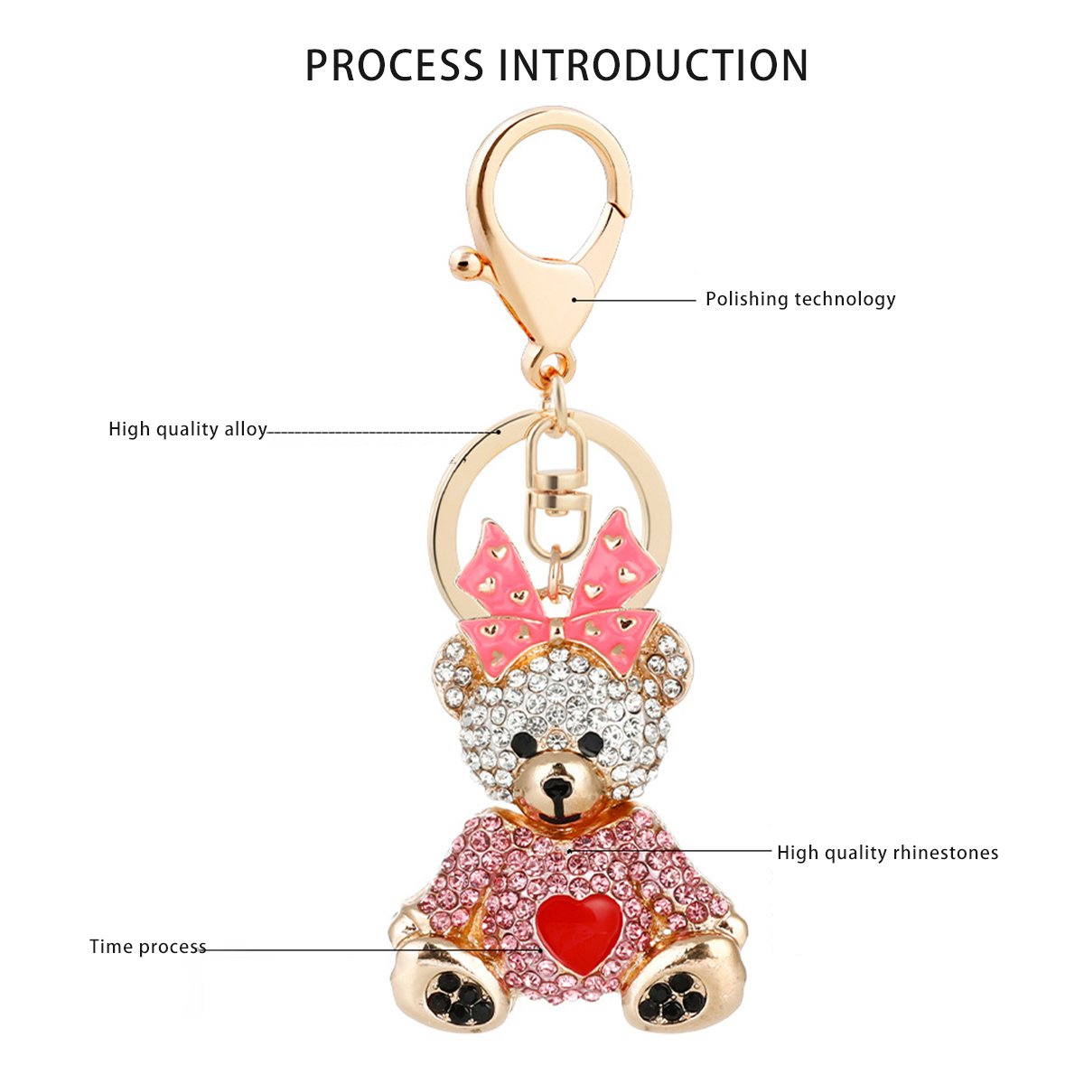 Custom Creative Bear Pendant Keychain with Bow Rhinestone Crystal Handbag Decorative Metal Keychains
