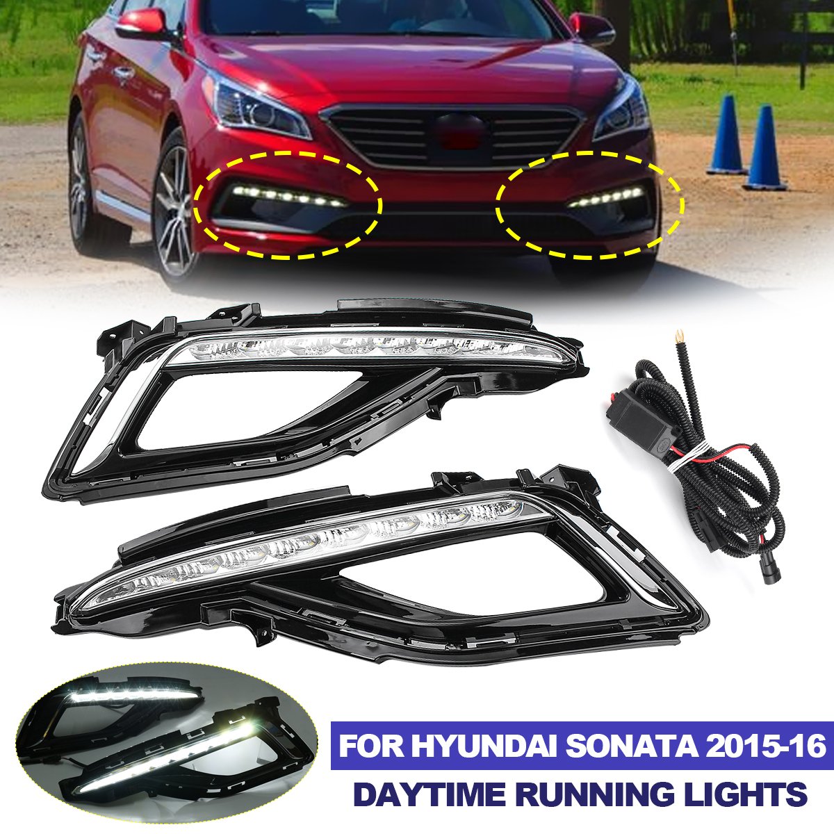 Front Bumper Led Drl for Hyundai Sonata 2015 2016 Car Daytime Running Light Driving Light Fog Light Lamp Accessories Headlight