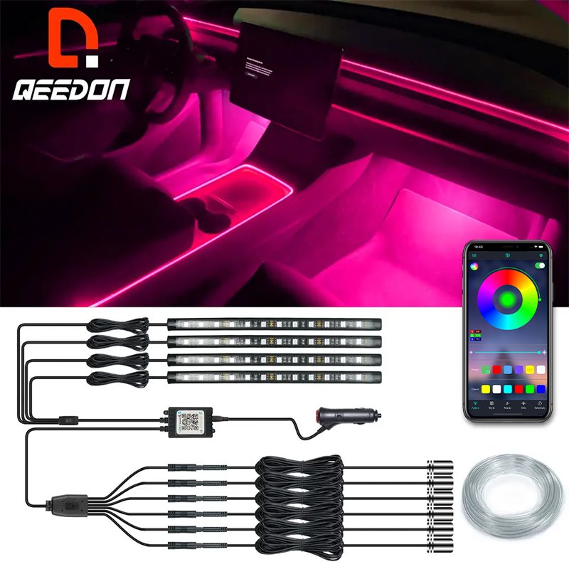 QEEDON Neon EL APP&Remote 12V9W LED Ambient Lighting Strip Car LED Fiber Optic Lights Car Atmosphere Other Car Light Accessories