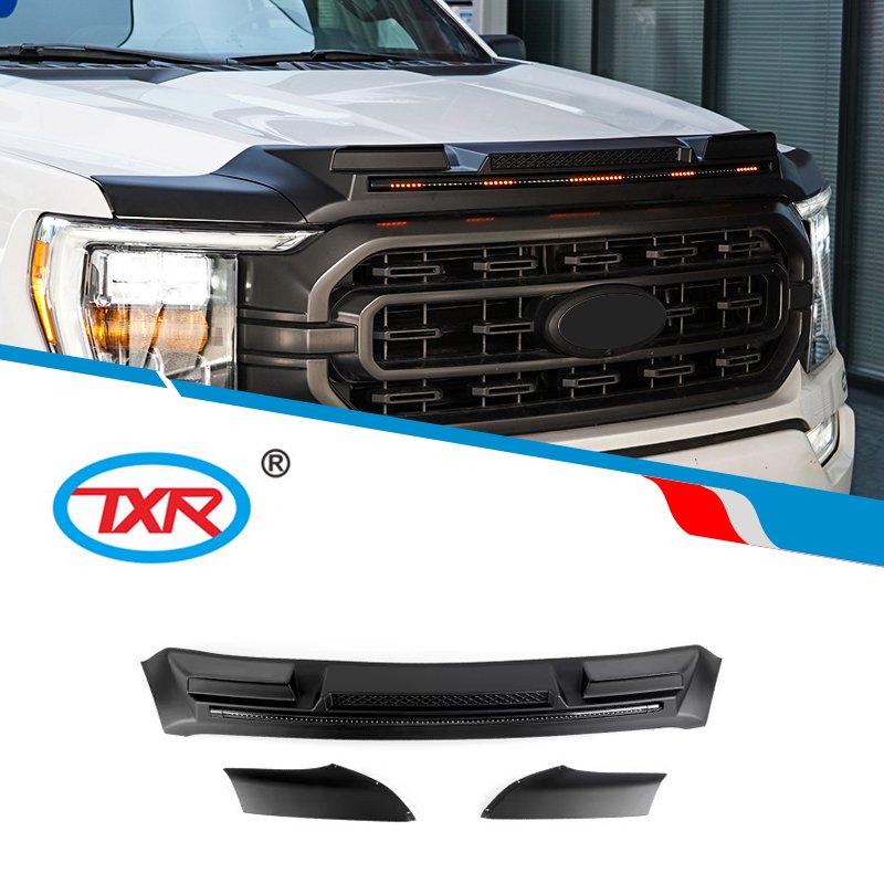 Pickup Black Color Injection Bonnet Guard with Streamer Light TXR Quality Auto Exterior Accessories for Ford F150 2021-