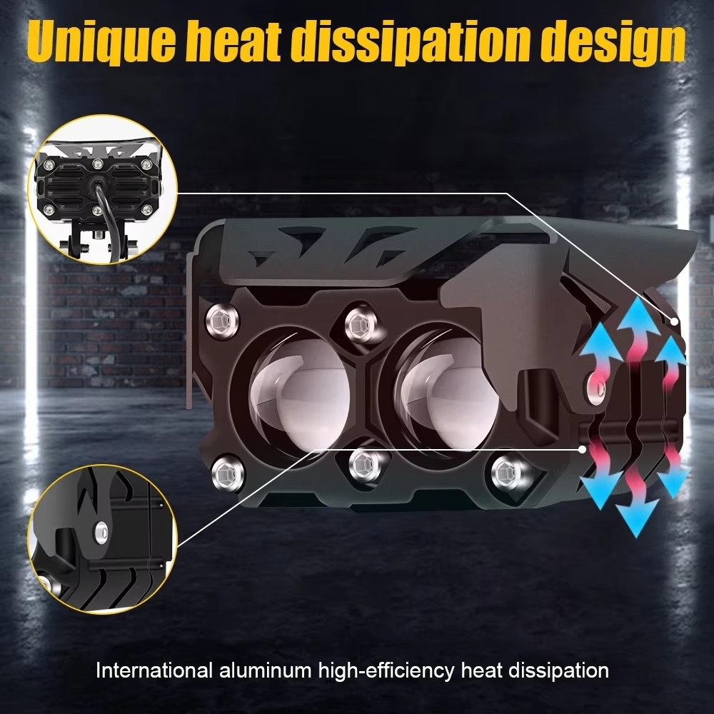 High Quality Dual Colors Moto Bike Fog DRLs Offroad Work LED Motorcycle Spotlights Headlights for Car ATV Jeeps SUV