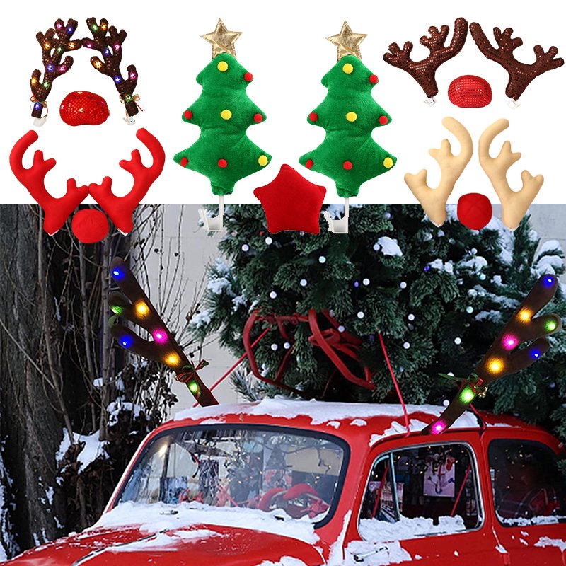 LED Glowing Antlers Christmas Car Decoration Car Truck Costume Reindeer Deer Antlers For Truck SUV Elk Vehicle Decor Accessories