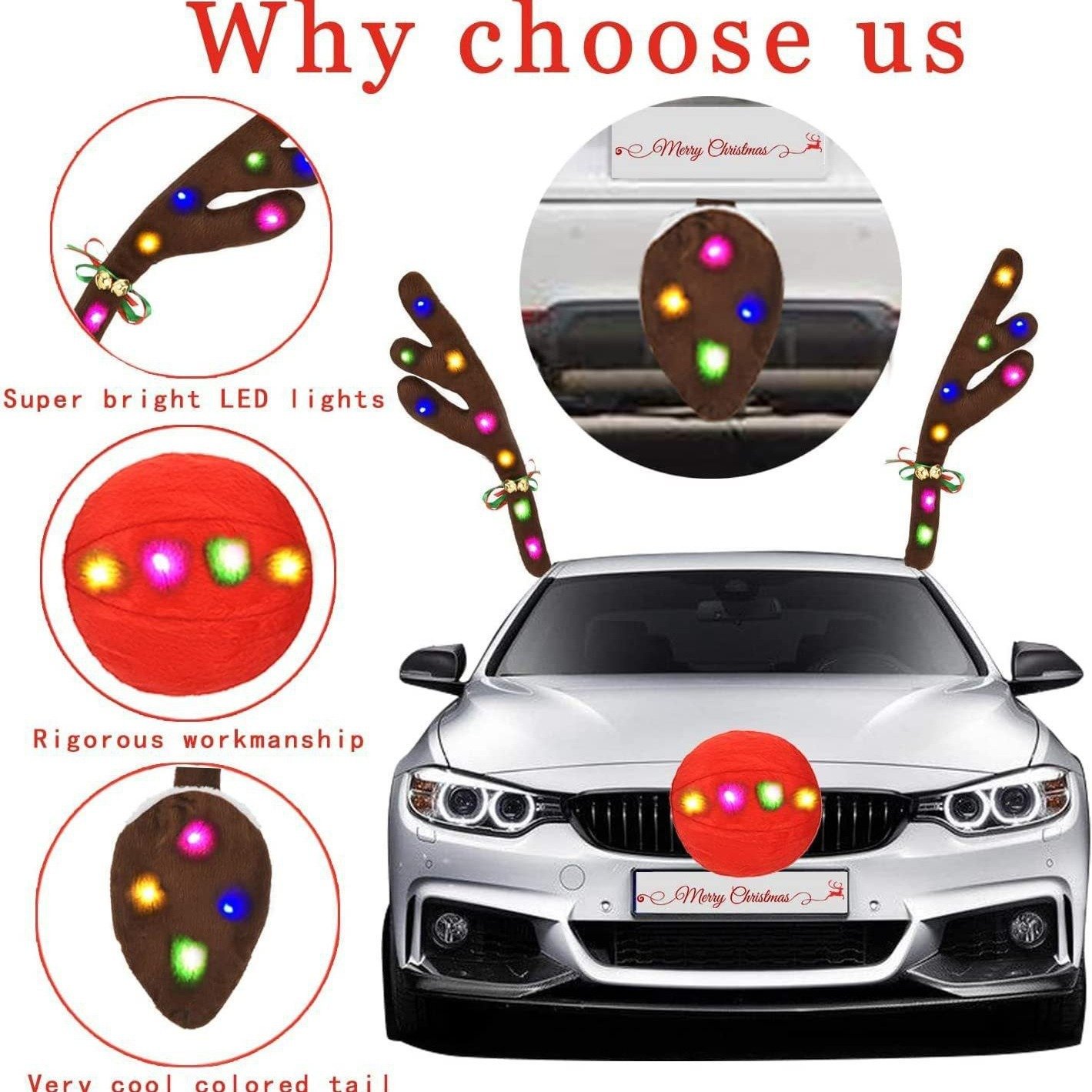 LED Glowing Antlers Christmas Car Decoration Car Truck Costume Reindeer Deer Antlers For Truck SUV Elk Vehicle Decor Accessories