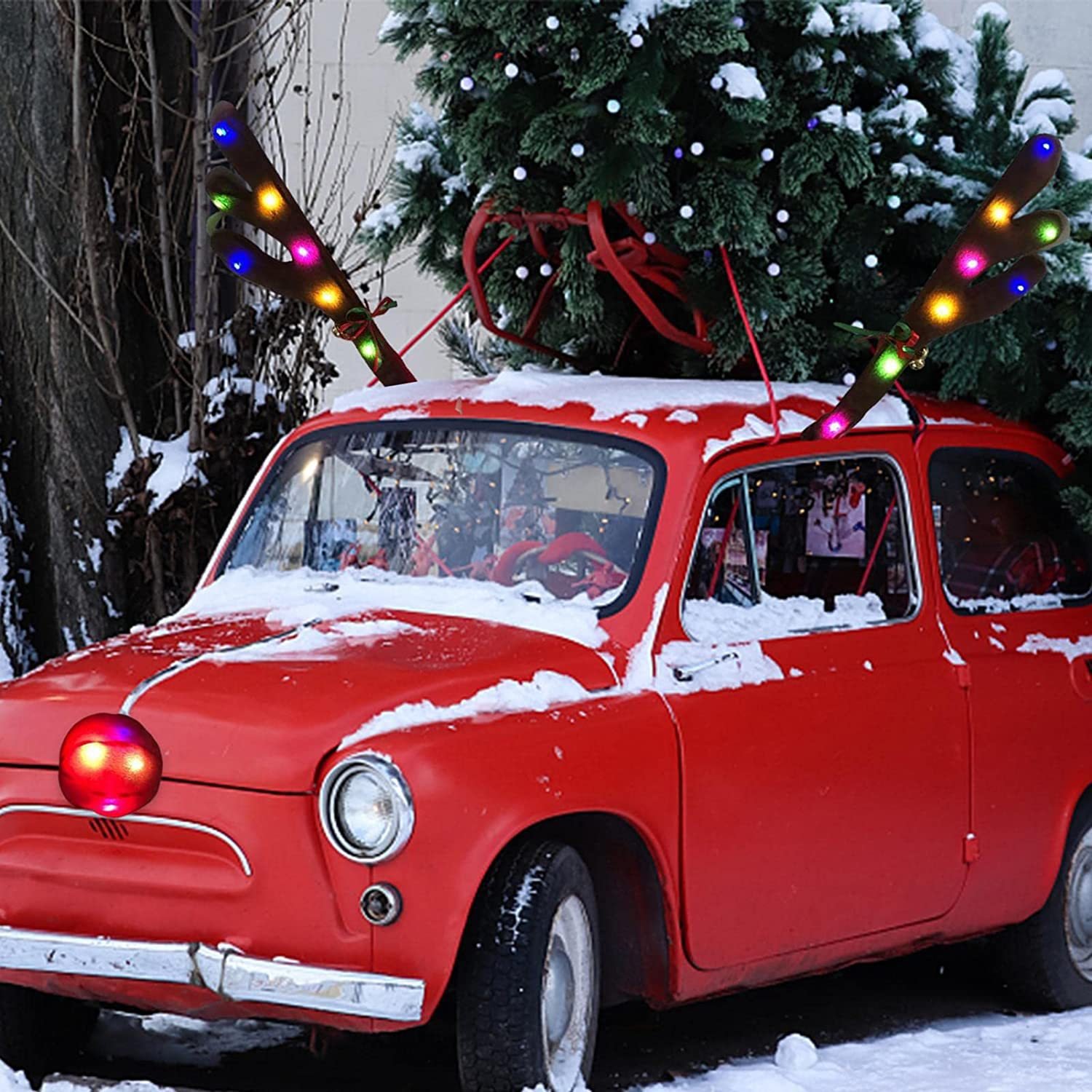 LED Glowing Antlers Christmas Car Decoration Car Truck Costume Reindeer Deer Antlers For Truck SUV Elk Vehicle Decor Accessories