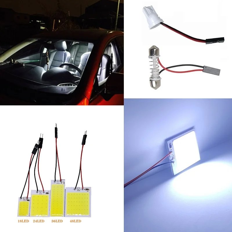 Car Interior Accessories 18/24/36/48 SMD T10 4W 12V COB Automotive Panel LED Lights Lamp Bulb Auto Dome Lighting Car White