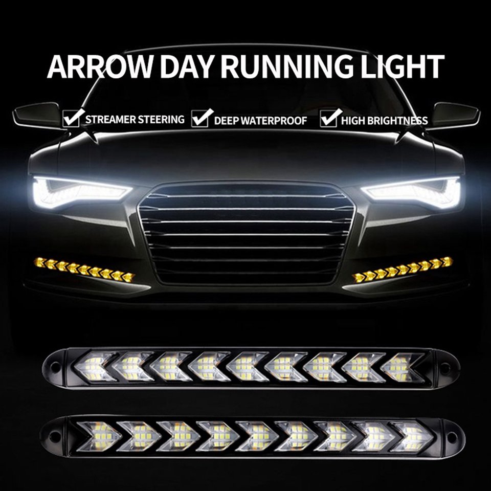 Wholesale Universal Car LED Daytime Running Light Waterproof Headlight Strip Sequential Flow Yellow Turn Signal White DRL Light
