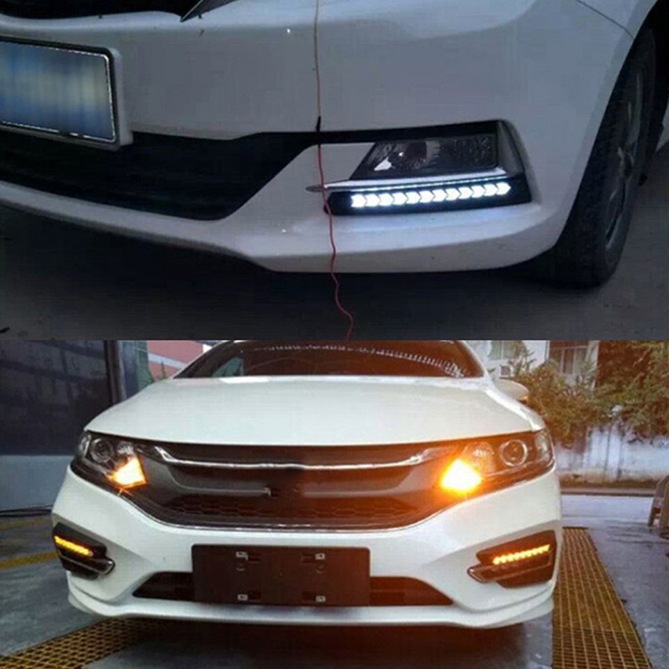 Wholesale Universal Car LED Daytime Running Light Waterproof Headlight Strip Sequential Flow Yellow Turn Signal White DRL Light