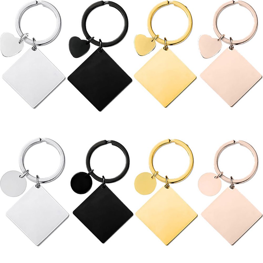 Square Double Hang Tag Keychain Mirror Polish Stainless Steel Engraved Blank Tag Jewelry Making Souvenir Durable Metal Keyring