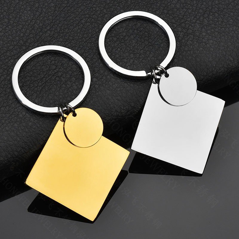 Square Double Hang Tag Keychain Mirror Polish Stainless Steel Engraved Blank Tag Jewelry Making Souvenir Durable Metal Keyring