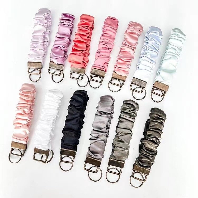 New Arrival Hair Accessories Polyester Fabric Self Defense Keychain Customized Pattern Wristlet Scrunchie Keychain