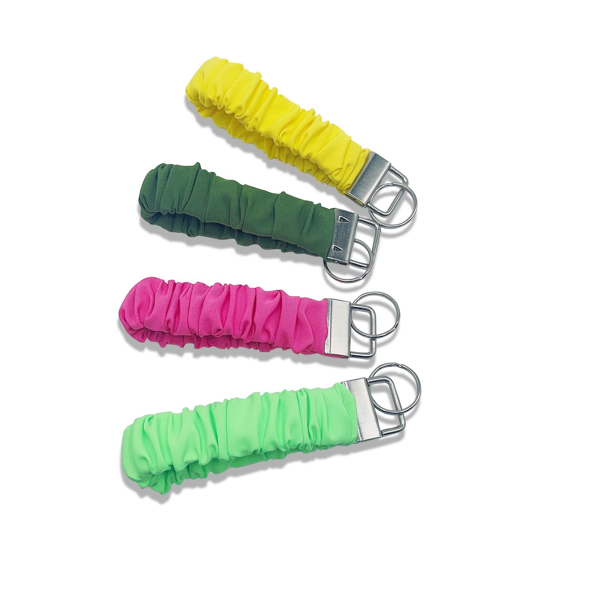 New Arrival Hair Accessories Polyester Fabric Self Defense Keychain Customized Pattern Wristlet Scrunchie Keychain