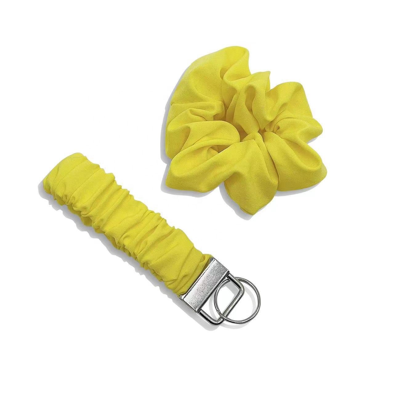 New Arrival Hair Accessories Polyester Fabric Self Defense Keychain Customized Pattern Wristlet Scrunchie Keychain